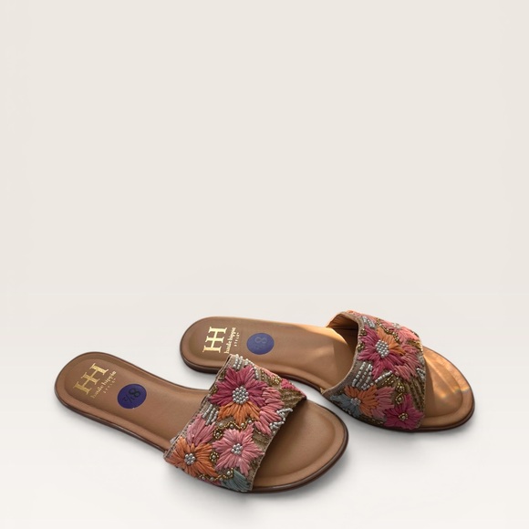 Haute Hippie Embroidered Pink Floral Slide Sandals - Picture 3 of 5